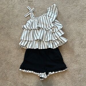 Habitual Kids Striped Ruffle Top and Black Shorts Set